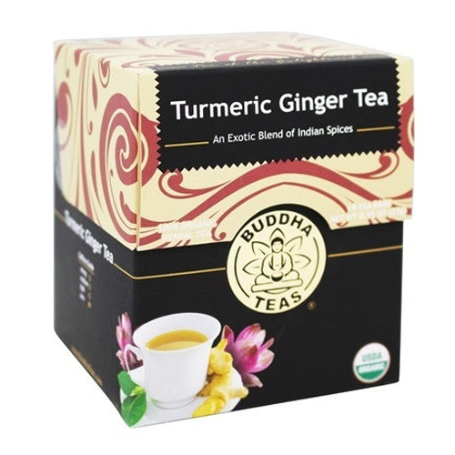 Buddha Teas 100% Organic Caffeine Free Herbal Turmeric Ginger Tea Bags, 18 Ea